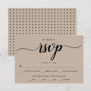 Script calligraphy kraft paper rustic wedding RSVP card