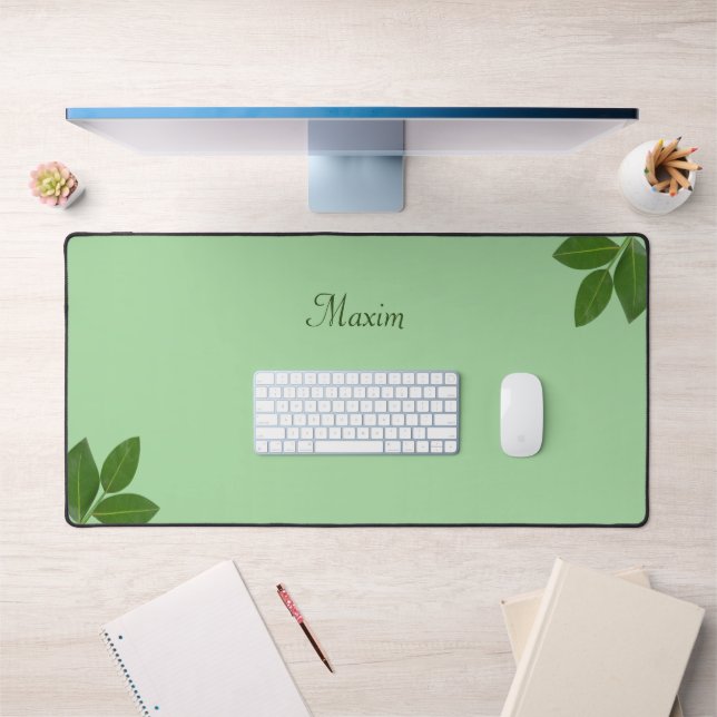 Script Calligraphy & Laurel Leaves on Lime Green Desk Mat (Office 1)
