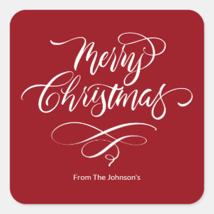 Script Calligraphy Merry Christmas  Square Sticker