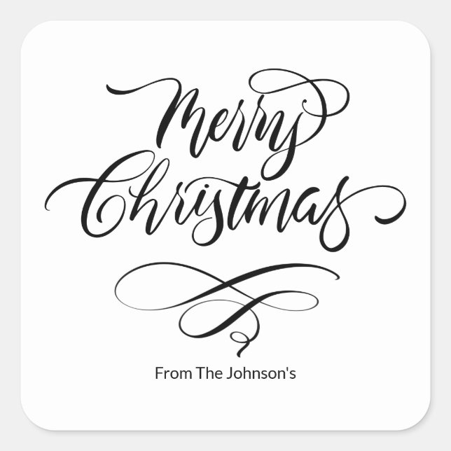 Script Calligraphy Merry Christmas  Square Sticker (Front)