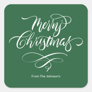 Script Calligraphy Merry Christmas Square Sticker