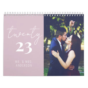 Script Calligraphy Newly Wed Photo Calendar Blush
