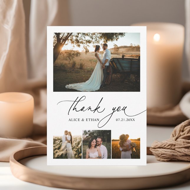 Script Calligraphy Photo Wedding Thank You Card (Creator Uploaded)