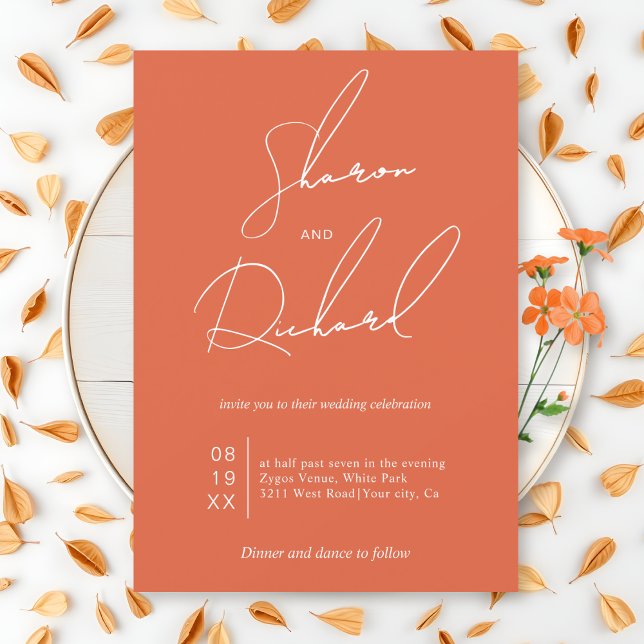 Script calligraphy Verona sunset orange wedding Invitation (Creator Uploaded)