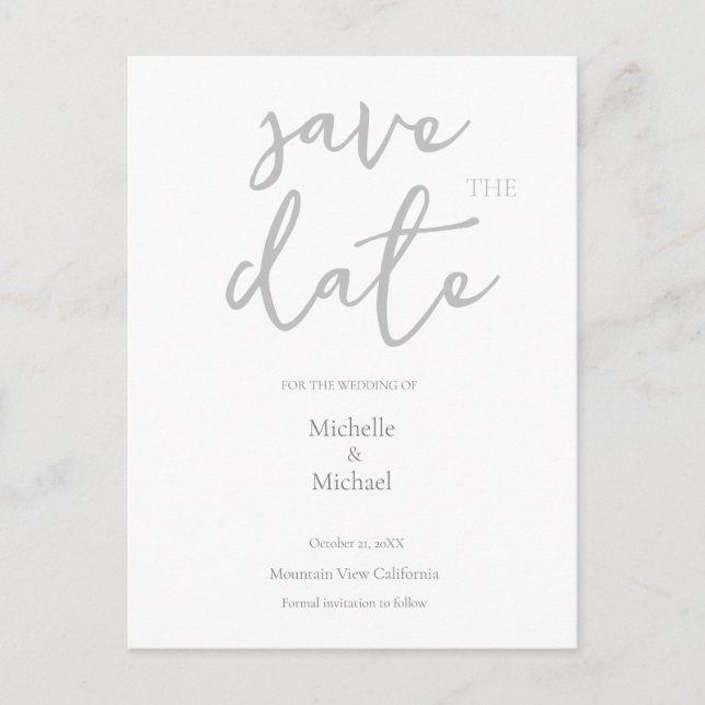 Script Calligraphy Wedding Modern Save the Date Postcard (Front)