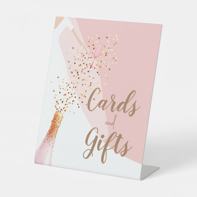 Script Cards and Gifts Blush Pink Bridal Shower Pedestal Sign (Front)