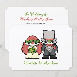 Script Cartoon Characters Whimsical Wedding Invitation