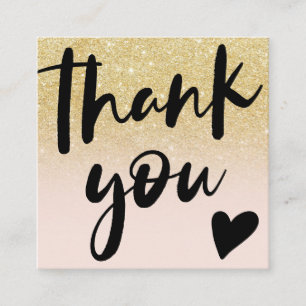 Script chic gold glitter ombre order thank you square business card