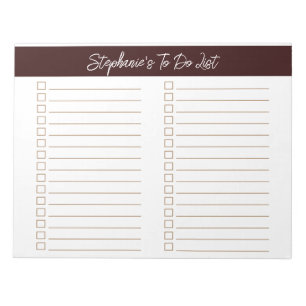 Script Chocolate Brown 8.5x11 Two Column Checklist Notepad