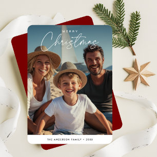 Script Christmas Beachy Nautical Family Kids Photo Holiday Card