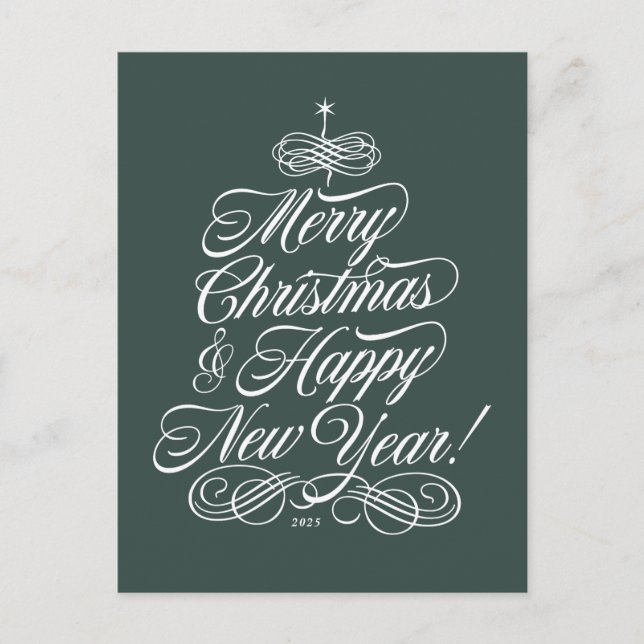Script Christmas Card in Green (Front)