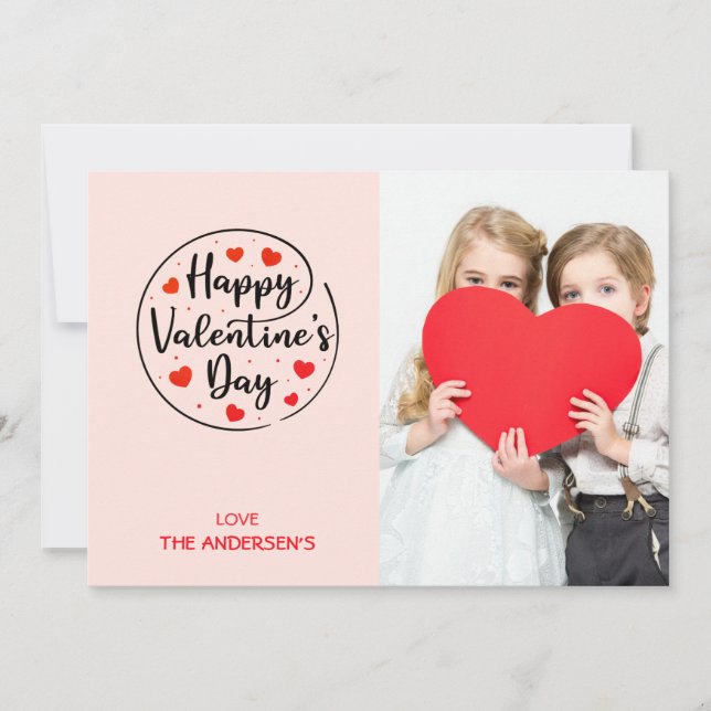 Script Circle Heart Happy Valentine's Day Photo Holiday Card (Front)