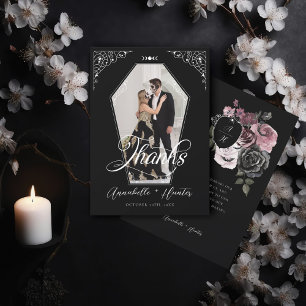 Script Coffin Photo Gothic Halloween Wedding  Thank You Card