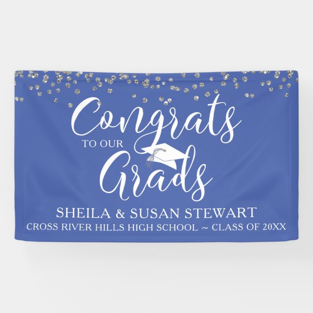 Script CONGRATS TO OUR GRADS Confetti Blue Banner (Horizontal)