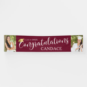Script CONGRATULATIONS Photo Graduation Maroon Banner