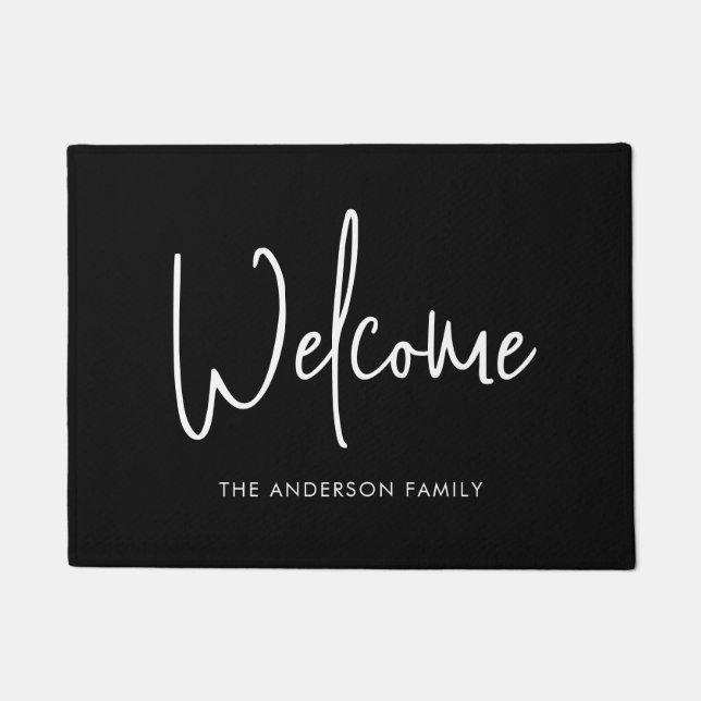 Script Custom Colour Minimalist Family Name Welcom Doormat (Front)