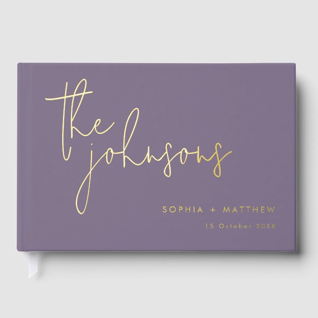 Script Custom Names Wedding Foil Guest Book (Front)