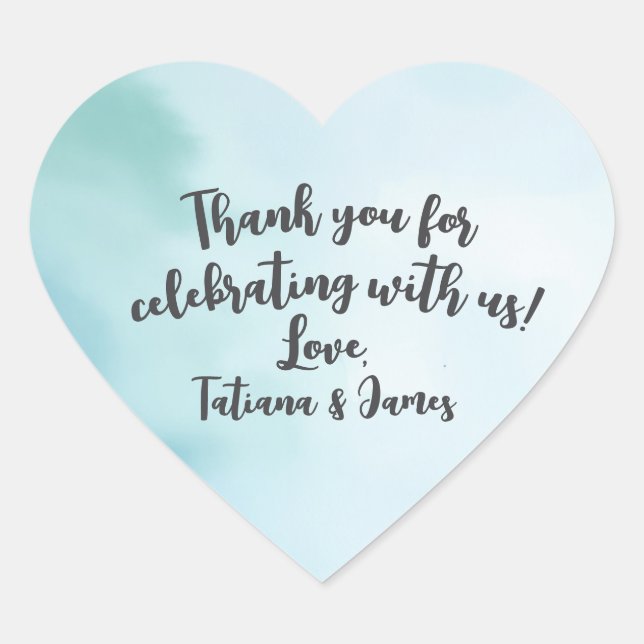 Script Custom Thank You Heart Blue Watercolor Sticker (Front)