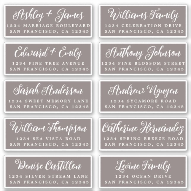 Script Dark Grey Wedding Guest Address Labels (Front)