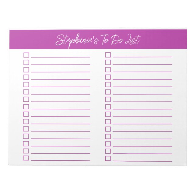 Script Dark Pink 8.5x11 Two Column Checklist Notepad (Front)