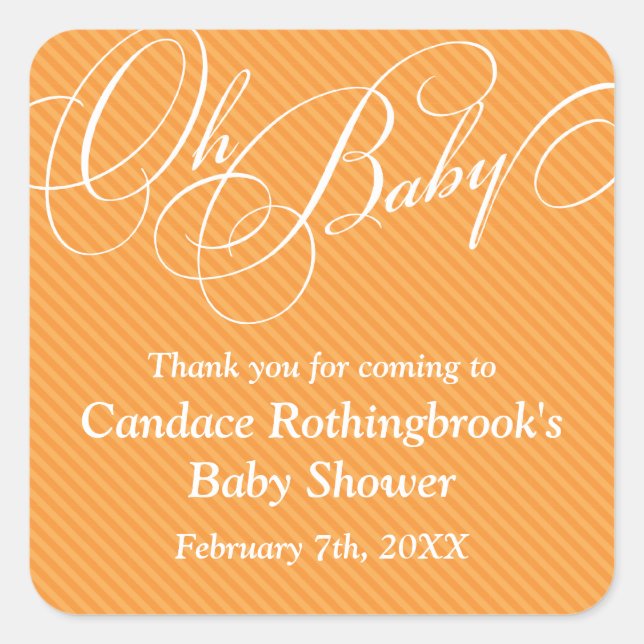 Script Diagonals in Apricot Baby Shower Sticker (Front)