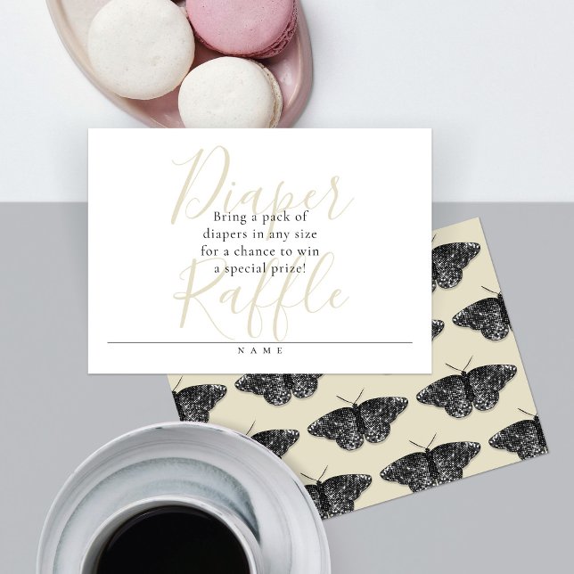 Script Diaper Raffle w/Sparkly Black Butterflies Enclosure Card (Creator Uploaded)