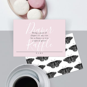 Script Diaper Raffle w/Sparkly Black Butterflies Enclosure Card
