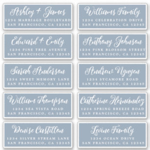 Script Dusty Blue Wedding Guest Address Labels