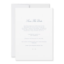 Script Dusty Blue & White Save The Date Card