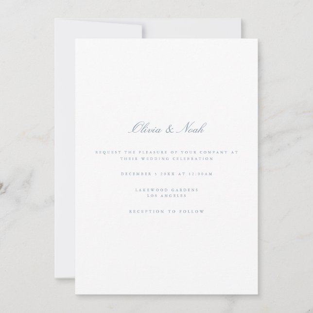 Script Dusty Blue & White Wedding Invitation Card (Front)