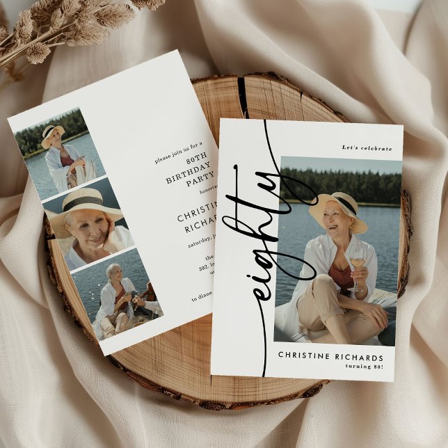 Script Eighty 4 Photo Collage 80th Birthday Invitation (Creator Uploaded)