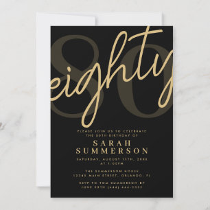 Script Eighty Black Gold 80th Birthday Party Invitation
