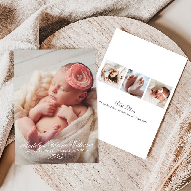 Script Elegance Baby Girl Photo Overlay Birth Announcement (Creator Uploaded)