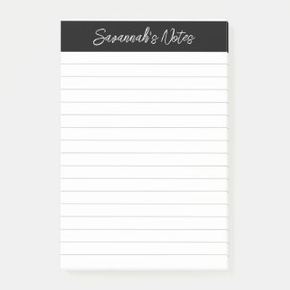 Script Elegant Black Gray Lined Personalized Post-it Notes