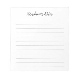 Script Elegant Black & Grey Lined Personalised Notepad