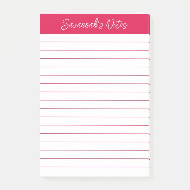 Script Elegant Cherry Red Lined Personalised Post-it Notes (Front)