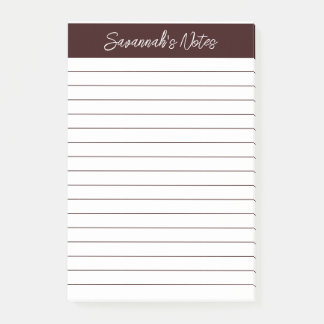 Script Elegant Chocolate Brown Lined Personalized Post-it Notes