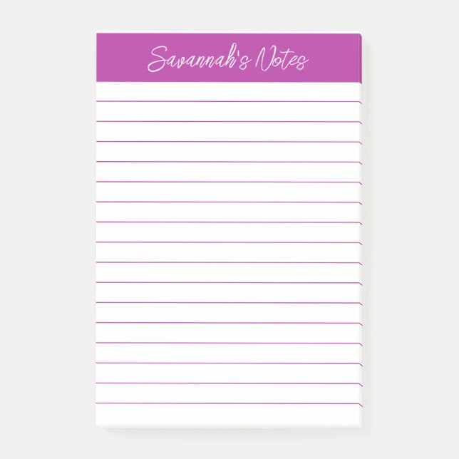 Script Elegant Dark Pink Lined Personalized Post-it Notes (Front)