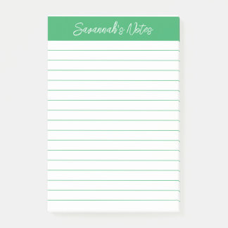 Script Elegant Green Lined Personalized Post-it Notes