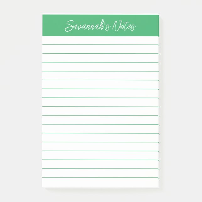 Script Elegant Green Lined Personalized Post-it Notes (Front)