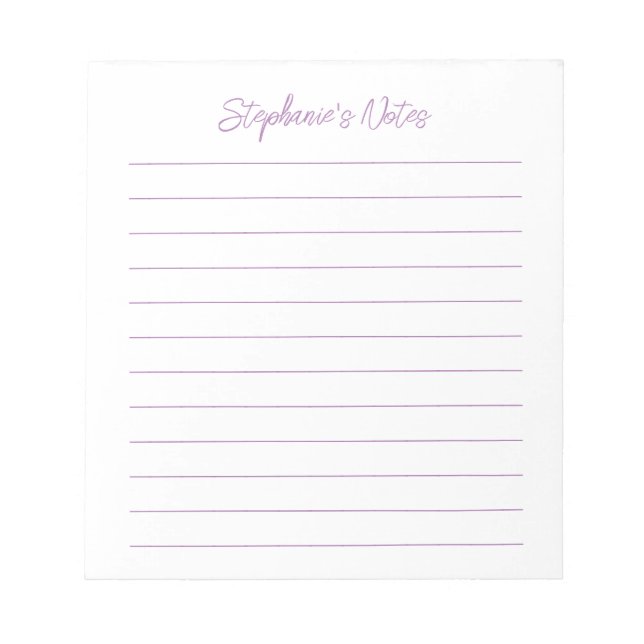  Script Elegant Lavender Lined Personalised Notepad (Front)