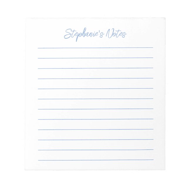  Script Elegant Light Blue Lined Personalised Notepad (Front)