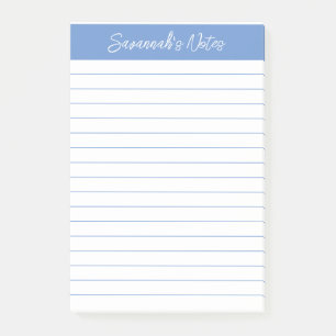 Script Elegant Light Blue Lined Personalised Post-it Notes
