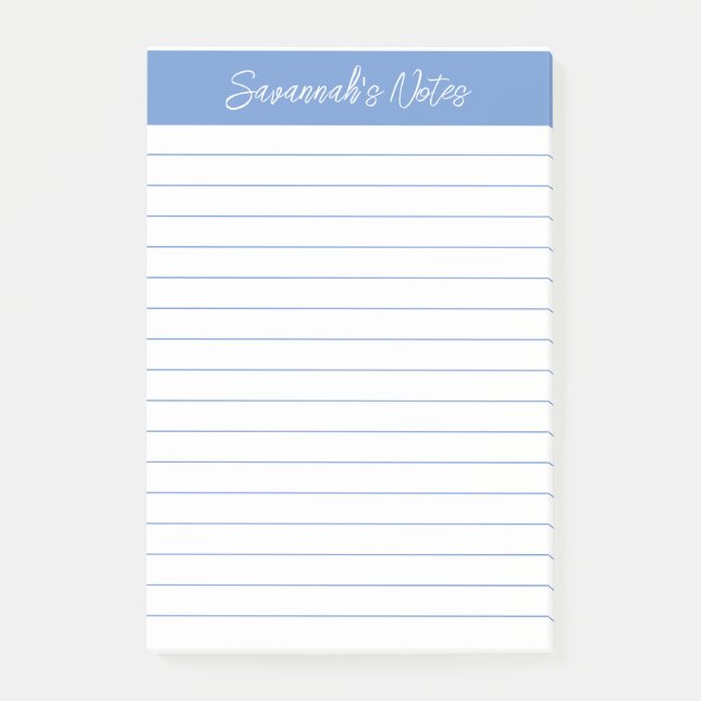 Script Elegant Light Blue Lined Personalised Post-it Notes (Front)