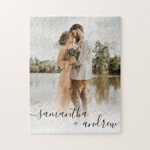 Script elegant photo typography wedding keepsake jigsaw puzzle