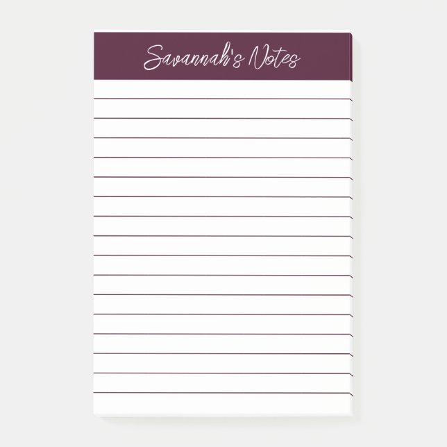 Script Elegant Red Brown Lined Personalised Post-it Notes (Front)