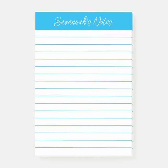Script Elegant Sky Blue Lined Personalized Post-it Notes (Front)