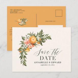 Script elegant wedding citrus botanical modern ann announcement postcard