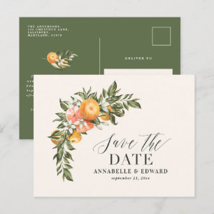 Script elegant wedding citrus botanical modern ann announcement postcard