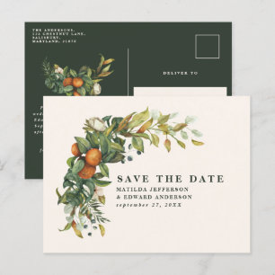 Script elegant wedding citrus botanical modern announcement postcard